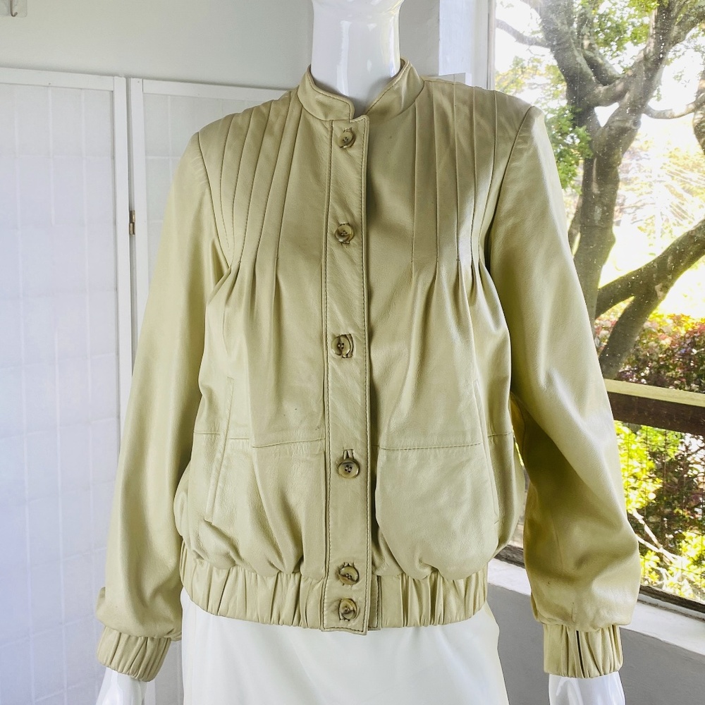 Vintage Lony G By Gropper Women's Nude Lamb Leather Bomber Jacket, M.